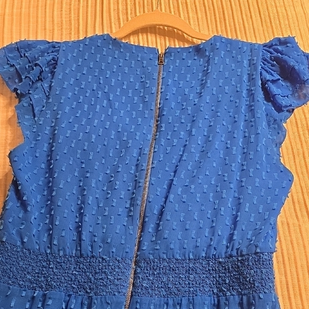 Alice + Olivia Blue Ruffle Sleeve Mini Dress No Tag See Mesurements - Picture 9 of 15